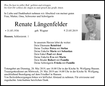 Anzeige von Renate Längenfelder von MGO