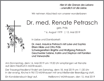 Anzeige von Renate Petrasch von MGO