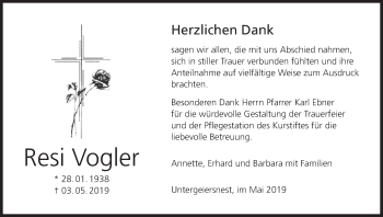 Anzeige von Resi Vogler von MGO