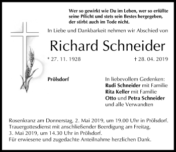 Anzeige von Richard Schneider von MGO