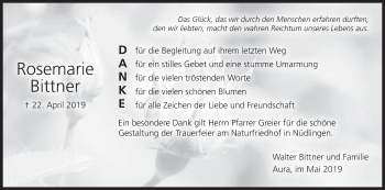 Anzeige von Rosemarie Bittner von MGO
