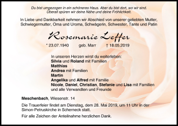 Anzeige von Rosemarie Leffer von MGO