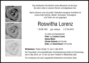 Anzeige von Roswitha Lorenz von MGO