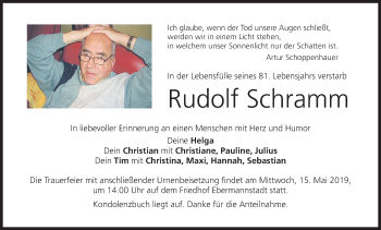 Anzeige von Rudolf Schramm von MGO