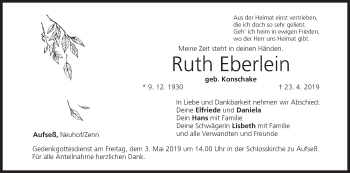 Anzeige von Ruth Eberlein von MGO