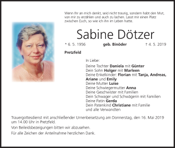 Anzeige von Sabine Dötzer von MGO