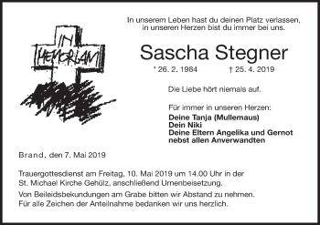 Anzeige von Sascha Stegner von MGO