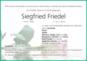 Anzeige von Siegfried Friedel von MGO