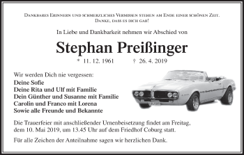 Anzeige von Stephan Preißinger von MGO