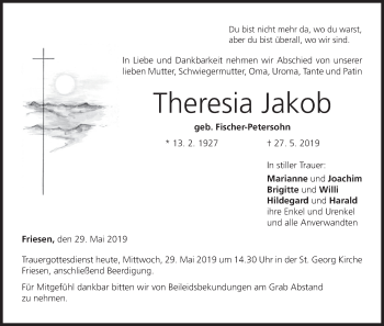 Anzeige von Theresia Jakob von MGO
