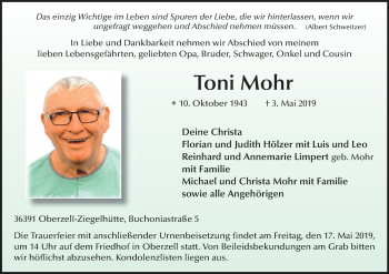 Anzeige von Toni Mohr von MGO