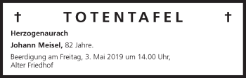 Anzeige von Totentafel vom 01.05.2019 von MGO