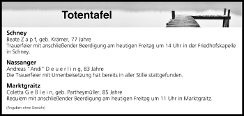 Anzeige von Totentafel vom 03.05.2019 von MGO