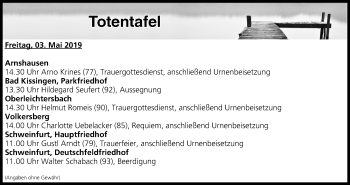 Anzeige von Totentafel vom 03.05.2019 von MGO