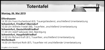 Anzeige von Totentafel vom 06.05.2019 von MGO