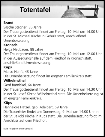 Anzeige von Totentafel vom 08.05.2019 von MGO