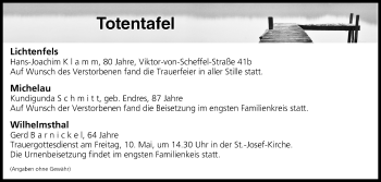 Anzeige von Totentafel vom 08.05.2019 von MGO