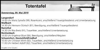 Anzeige von Totentafel vom 09.05.2019 von MGO