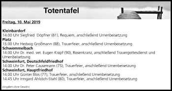 Anzeige von Totentafel vom 10.05.2019 von MGO