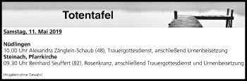 Anzeige von Totentafel vom 11.05.2019 von MGO