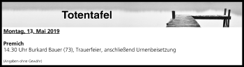 Anzeige von Totentafel vom 13.05.2019 von MGO