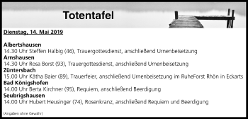 Anzeige von Totentafel vom 14.05.2019 von MGO