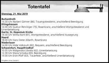Anzeige von Totentafel vom 21.05.2019 von MGO
