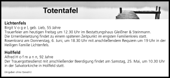 Anzeige von Totentafel vom 24.05.2019 von MGO