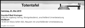 Anzeige von Totentafel vom 25.05.2019 von MGO