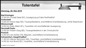Anzeige von Totentafel vom 28.05.2019 von MGO
