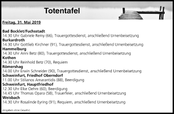 Anzeige von Totentafel vom 30.05.2019 von MGO