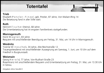 Anzeige von Totentafel vom 30.05.2019 von MGO