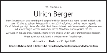 Anzeige von Ulrich Berger von MGO