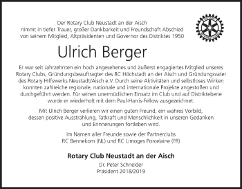 Anzeige von Ulrich Berger von MGO