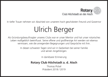 Anzeige von Ulrich Berger von MGO