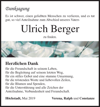 Anzeige von Ulrich Berger von MGO