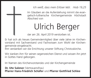 Anzeige von Ulrich Berger von MGO