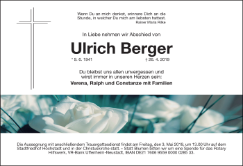 Anzeige von Ulrich Berger von MGO