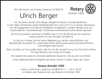 Anzeige von Ulrich Berger von MGO