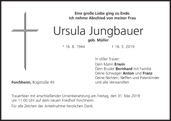 Anzeige von Ursula Jungbauer von MGO