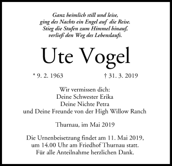 Anzeige von Ute Vogel von MGO