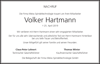 Anzeige von Volker Hartmann von MGO