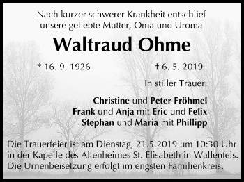 Anzeige von Waltraud Ohme von MGO