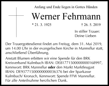 Anzeige von Werner Fehrmann von MGO