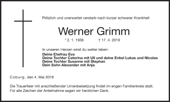 Anzeige von Werner Grimm von MGO