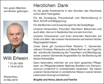 Anzeige von Willi Erlwein von MGO
