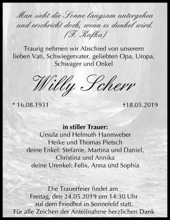 Anzeige von Willy Scherr von MGO