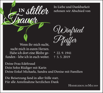 Anzeige von Winfried Pfeiffer von MGO