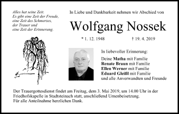 Anzeige von Wolfgang Nossek von MGO