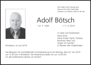 Anzeige von Adolf Bötsch von MGO